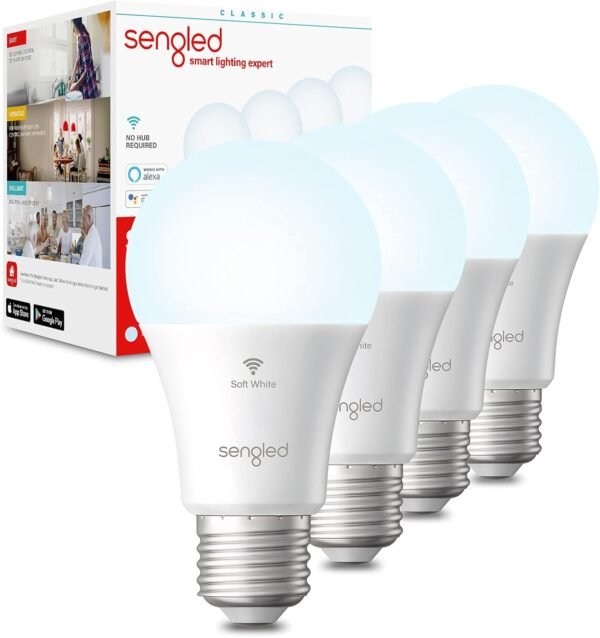 Sengled Bombilla WiFi Alexa – Bombillas inteligentes, luz diurna A19 (5000 K) (4 Pack)